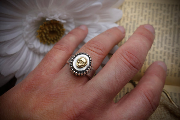 Silver Ring „GOLDEN SKULL CAB“, U.S. Ring Size 9 3/4, Inner Circumference 61mm