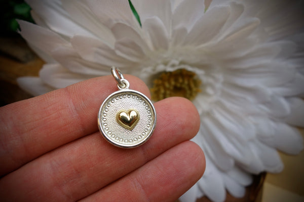 Silver Pendant „GOLDEN HEART“