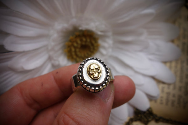 Silver Ring „GOLDEN SKULL CAB“, U.S. Ring Size 9 3/4, Inner Circumference 61mm