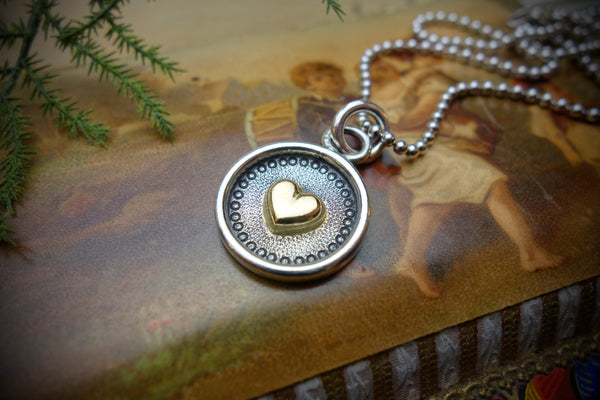 Silver Pendant „GOLDEN HEART“