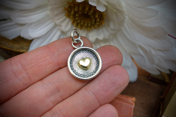 Silver Pendant „GOLDEN HEART“