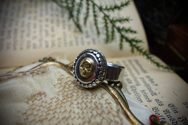 Silver Ring „GOLDEN SKULL CAB“, U.S. Ring Size 9 3/4, Inner Circumference 61mm