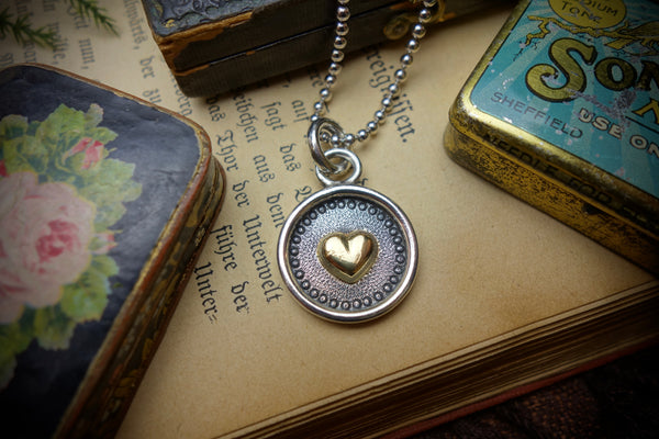 Silver Pendant „GOLDEN HEART“