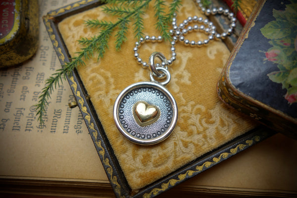 Silver Pendant „GOLDEN HEART“