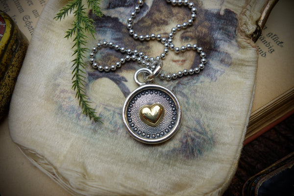 Silver Pendant „GOLDEN HEART“